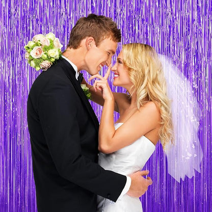 Purple Foil Curtain Backdrop, 2Pack Metallic Tinsel Foil Fringe Curtains Photo Booth Props for Birthday Wedding Engagement Bachelorette Baby Shower Christmas Holiday Celebration Party Decorations