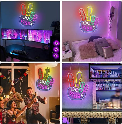 Good Vibes Neon Sign, Yeah Good Vibes Neon Sign for Wall Decor, Dimmable USB-Powered Sign with ON/OFF Switch, Colorful LED Light-Up Sign for Bedroom, Nursery, Club, Bar, and Party Decor