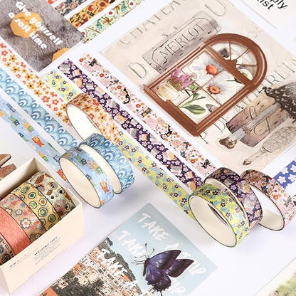 YUBBAEX 60 Rolls Value Washi Tape Pack Retro Arts Masking Tape Basic Patterns Decorative for DIY Crafts, Bullet Journal Supplies, Planners, Scrapbook, Card/Gift Wrapping (Autumn Kimono)