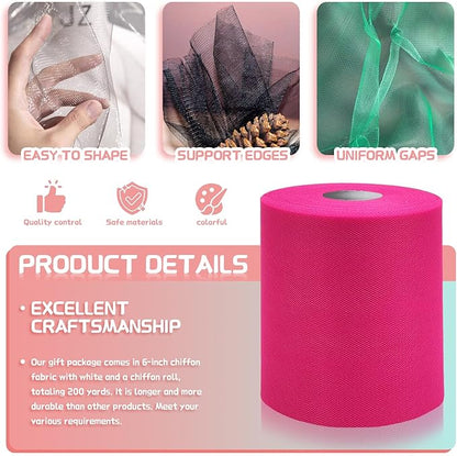 6" x 200 Yards Fuchsia Tulle Fabric Rolls, Hot Pink Spool Tulle Ribbon for DIY Tutu Skirt Wedding Decoration Baby Shower Birthday Party Backdrop Gift Wrapping Bow Craft Supplies