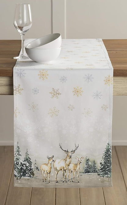 Maison d' Hermine Table Runner 100% Cotton Double Layer Table Runners 108 inches Long for Thanksgiving Christmas Decorations Home Kitchen Dining Party Wedding (Deer in The Woods, 14.5" x 108")