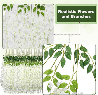 Wisteria Hanging Flowers,Fake Hanging Flowers,Wisteria artificiales Garland for Home Wedding Arch Floral Party Garden Ceremony Outdoor Decor,3.6 feet Long(150,White)