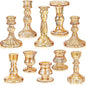 Mumufy 10 Pcs Glass Crystal Taper Candle Holders Clear Glass Candlestick Holder Fit 0.8 Inch Candles Crystal Decorative Candle Stand Centerpiece Table Wedding Dining Party (Classic,Gold)