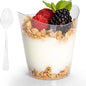 Ilyapa 4oz Plastic Dessert Cups - 100 Pack Mini Dessert Cups with Spoons - Clear Reusable Small Appetizer Cup for Cheesecake Shooters, Chocolate Mousse, Parfait - Party and Catering Supplies - Round