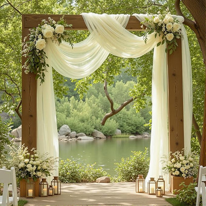 2 Panels Wedding Arch Draping Fabric Ivory Sheer Backdrop Curtain Arch Drape for Wedding Ceremony Reception,Bridal Shower Party Decorations 28" X 19ft