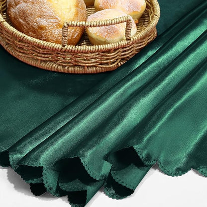 KKJIAF 1 Pack 60 Inch / 5ft Round Table Cloth, Hunter Green Overlay Round Satin Table Cover, Silky Satin Dining Tablecloths for Wedding Buffet Parties Banquet Decoration
