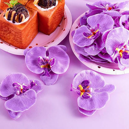 40 Pieces Orchid Petals Artificial Decorations Wedding Party Orchids Heads Flowers Faux Silk Phalaenopsis Butterfly Flower Heads for DIY Craft Home (Light Purple)