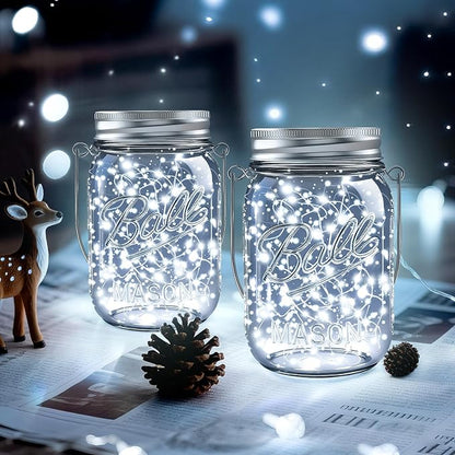 ZNYCYE Solar Mason Jar Lights, 6 Pack 30 LED Waterproof Solar Fairy Firefly Jar Lids String Lights with Hangers(NO Jars) for Outdoor Lawn Patio Garden Yard Wedding Decoration - Cool White