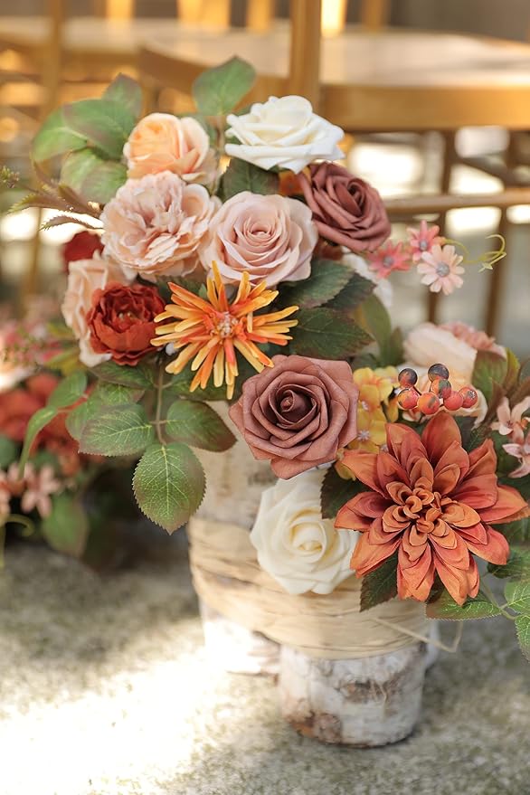 Serra Flora Artificial Flowers Combo Box Set Faux Flowers Bulk Flower Leaf with Stems for DIY Wedding Bouquets Centerpieces Baby Shower Party Home Decorations