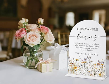 Memorial Table Sign for Wedding, Boho Floral This Candle Burns in Loving Memory Sign, Wedding Signage with Stand, Bridal Shower Table Centerpieces, Supplies for Engagement Reception and Event, 39