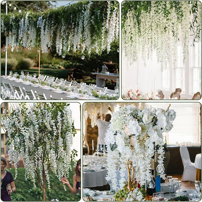 Wisteria Hanging Flowers,Fake Hanging Flowers,Wisteria artificiales Garland for Home Wedding Arch Floral Party Garden Ceremony Outdoor Decor,3.6 feet Long(36,White)