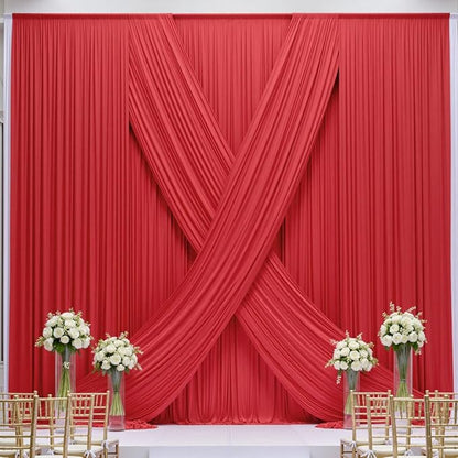 20×14ft Wrinkle Free Red Backdrop Curtain for Wedding Parties,2 Panels 5×14ft Height Soft Silky Polyester Backdrop Drapes Red Photo Back Ddrop Curtains for Event Photography Christmas Background Cloth