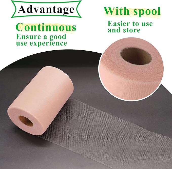 Blush Tulle Fabric Rolls 6 Inch by 100 Yards (300 feet) Fabric Spool Tulle Ribbon for DIY Blush Tutu Bow Baby Shower Birthday Party Wedding Decorations Christmas Craft Supplies
