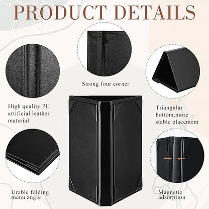 12 Pcs 5 x 7 Inch Triangle Menu Holders for Restaurant 3 Side Leatherette Table Tent Frame Menu Sign Cover Bulk for Restaurant Coffee Cafe Bar Wedding Drink Dessert