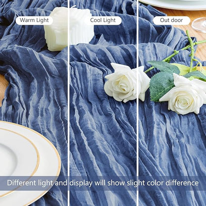 Asee'm Cheesecloth Table Runner 120 Inches Blue Boho Gauze Cheese Cloth Runner 10FT Rustic Sheer Dining Table Runners for Fall Thanksgiving Wedding Baby Shower Centerpiece Decoration