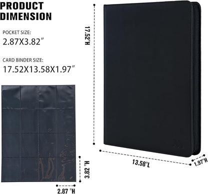 Premium 1000+ Pockets Card Binder,16 Pockets Trading Card Binder Ringless Side Loading Trading Card Album Folder for TCG -Black
