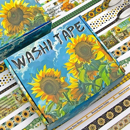 27 Rolls Washi Tape Set - Decorative Masking Tape Colored Sunflower Patterns, Adhesive Artists Tapes for Journaling Supplies, DIY Crafts, Scrapbooking, Junk Journal Supplies, School Supplies