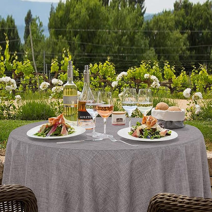 Fitable Linen Textured Tablecloths 60 Inches Round - 2 Pack Faux Burlap Table Clothes for Kitchen, Dining Room, Party, Farmhouse, Outdoor (Great for 20"-48" Round Tables, Stone)