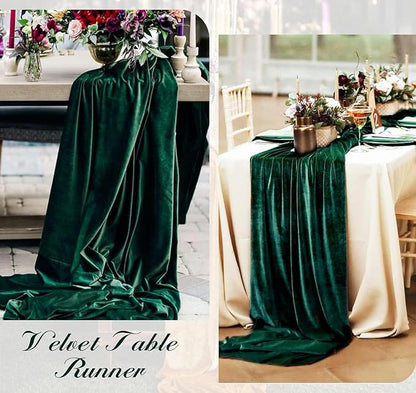 Velvet Table Runner 20 x 120 Inches 10ft Luxurious Thick Soft Velvet Christmas Thanksgiving Wedding Reception Table Runner for Party Reception Decorations(Emerald Green, 6 Pack)