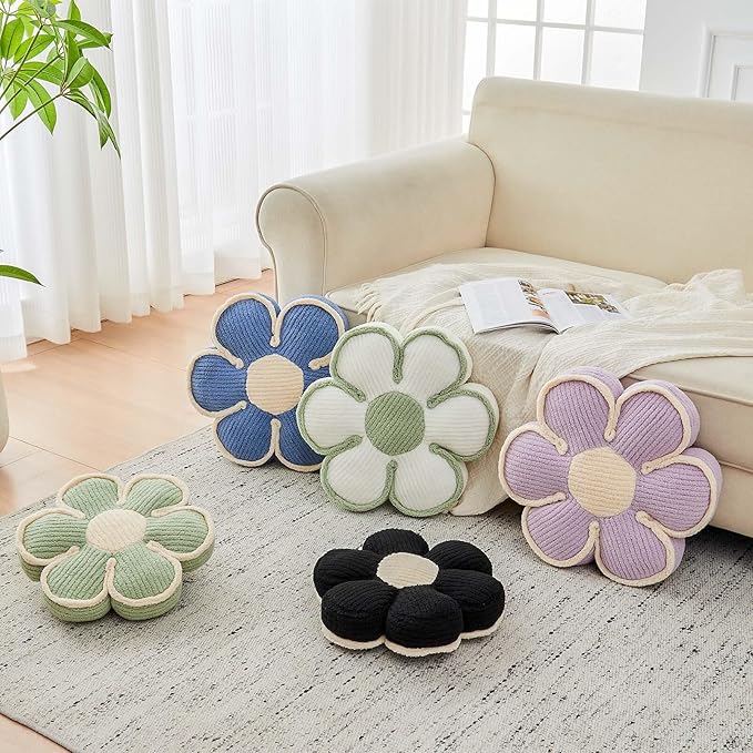 Flower Pillow, Soft Flower Decorative Throw Pillow, Cute Daisy Flower Shaped Seating Floor Cushion Room Décor Plush Pillows for Sofa Couch Bed (13.7 Inch, Lavender)