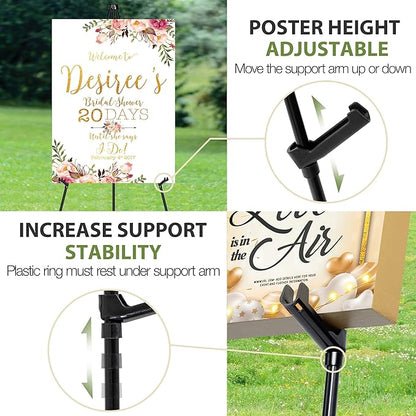 63" Display Easel Stand - 2Packs Art Easels for Wedding Sign Poster Stand Folding Floor Adjustable Metal Black Easel Instant Tripod Easel for Painting Wedding Welcome Sign Stand