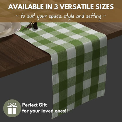 Native Fab Table Runner Buffalo Check Plaid 100% Cotton - 13x90 Inches Kitchen Dining Table Decoration for Indoor Outdoor Farmhouse Home Party Decor - Mint Green and White
