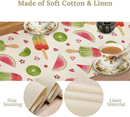 Summer Popsicles Table Runner, Colorful Watercolor Ice Cream Loves Heart Seasonal Dinner Runner for Party Holiday Home Kitchen Dining Table Decor 13"x60"