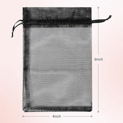 50PCS Sheer Organza Bags, Wedding Favor Bags with Drawstring, 4x6 inches Jewelry Gift Bags for Party, Jewelry, Festival, Makeup (Black)