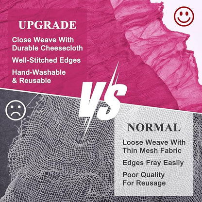 Asee'm Cheesecloth Table Runner 120 Inches Long Fuchsia Boho Gauze Cheese Cloth Runner 10FT Rustic Sheer Fall Table Runners for Thanksgiving Wedding Party Baby Shower Decoration