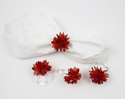 Fennco Styles Crystal Design Collection Napkin Rings - Set of 4 (Red, 2"x2")