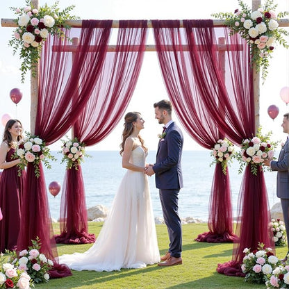 Wedding Arch Draping Fabric Backdrop 1 Panel 60" x 26Ft Burgundy Drapes Curtains for Wedding Reception Sheer Tulle Backdrop Curtain for Ceremony Birthday Party Baby Shower Arbor Ceiling Decorations