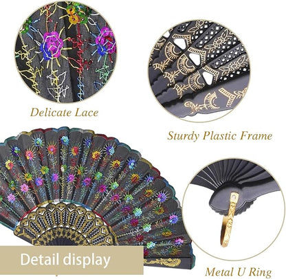 QIRMIZI 30 Pack Fabric Folding Handheld Fans, Perfect for Weddings, Parties, and Dancing,Multicolour