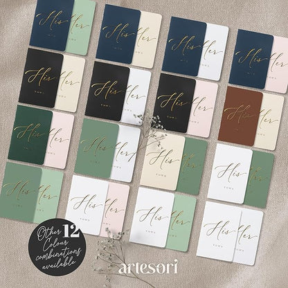 ARTESORI Wedding Vow Book for Her & Him, Soft Touch, Gold Engraving, 28 Lined Pages, Wedding Vow Books His and Hers, Wedding Essentials, Wedding Registry Gifts, His and Hers Gifts [Beige & Black]
