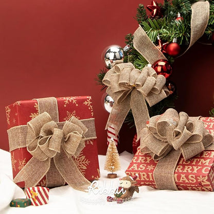 Ribbli Burlap Ribbon Continuous 20 Yard 1.5 Inch Natural Wired Ribbon for Wreaths,Big Bows,Tree Decoration,Outdoor Decoration