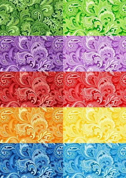 10"x 10" 50 PCS 100% Cotton Floral Fabric Squares Bundles Quilting Supplies for Sewing DIY & Quilt Beginners— Paisley