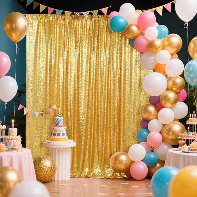 SquarePie Sequin Backdrop Less See Through Thick Background for Photography Glitter Curtain Party 10FT x 10FT Gold