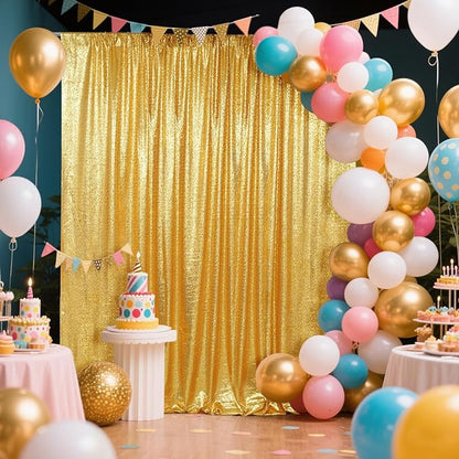 SquarePie Sequin Backdrop Less See Through Thick Background for Photography Glitter Curtain Party 6FT x 8FT Gold