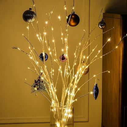 Bexdir Lighted Birch White Tree Branches 33IN 180LED with Timer Plug in, Artificial Tree White Birch Twig for Christmas Home Decor Party Wedding Bedroom