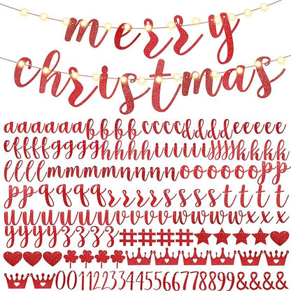 TaoBary 167 Pcs DIY Banner Kit Happy Birthday Glitter Banner Customizable Glitter Make Your Own Kit 162 Letters Symbols and Numbers 3 Rope for Birthday Halloween Wedding Christmas(Red)