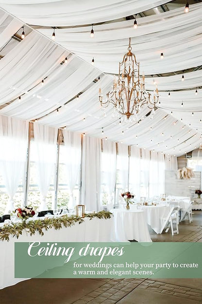 6 Panels White Wedding Ceiling Drapes 5ftx40ft Ceiling Drapes Chiffon Fabric Arch Draping Sheer Curtains Soft Drapery Draping Wedding Ceiling Decorations for Party Ceremony Stage Swag