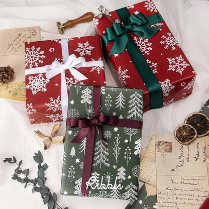 Ribbli Christmas Wrapping paper Reversible Snowflake and Christmas Tree Red Green Gift Wrapping Paper-17 Inch x 33 Feet Per roll