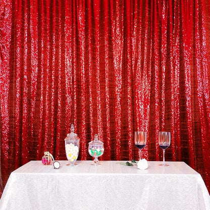 SquarePie Sequin Backdrop Curtain Not See Through Thick Glitter Background for Party 10FT x 10FT Red