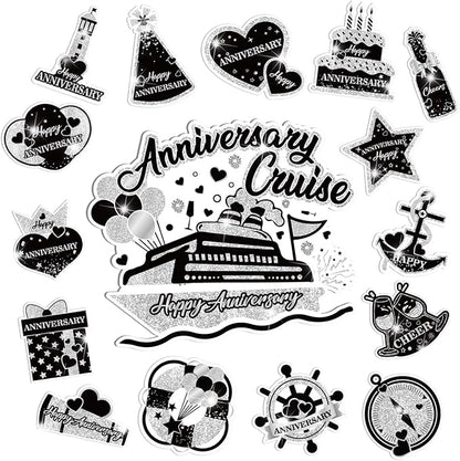 Happy Anniversary Cruise Door Magnets Decorations,Black Silver Happy Anniversary Cruise Ship Door Decor Magnetic for Married Men Women Wedding Party Refrigerator Fridge Car Kitchen Garage Personalized