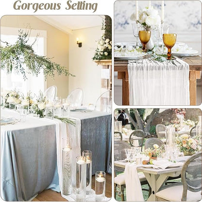 6 Pack White Cheesecloth Table Runner - 10Ft Gauze Cheese Cloth Table Runner 35x120 Inch Long Romantic White Table Cloth for Wedding Bridal Baby Shower Boho Table Decoration