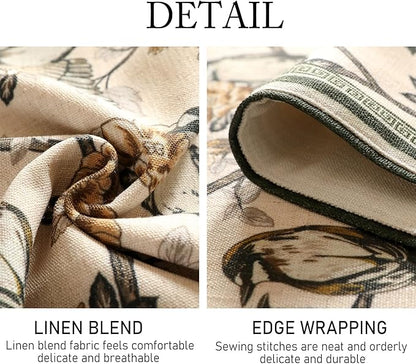 ISAENNE Designer Vintage Beige Linen Table Runner 87 Inches Long,Elegant Floral and Bird Pattern Decor Table Runners for Dining Tables,Thanksgiving,Christmas,Banquet,Party,12"*87"-Murad A