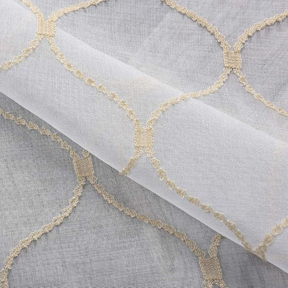 Sheer Curtains Gold 95 Inches Long, Embroidered Wave Diamond Window Treatments Rod Pocket Drapes for Living room, Bedroom, Semi Crinkle Voile Curtain Panels for Yard, Patio, Villa, Set of 2, 52"x95".