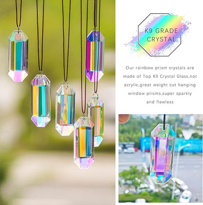 6 Pack 3'' Crystal Sun Catchers, AB Color Hanging Ornaments for Windows Sticks Prism Suncatchers for Garden Home Decor Office Living Room Windows Crystal Rainbow Maker