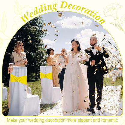Moukeren 100 Pcs Spandex Chair Sashes Bows Bands Slider Sashes for Chair Covers Elastic Bands Ties Ribbon Decorations for Wedding Party Events Ceremony Birthday Banquet(Yellow)