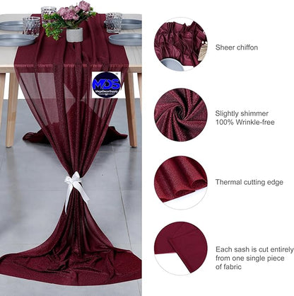 MDS 2 Pack 14ft Chiffon Table Runner 29 x 170 Inches Sheer Wedding Runner Romantic Rustic Table Runner for Wedding Decorations, Birthday Parties, Bridal Shower Party Arch Decor - Burgundy