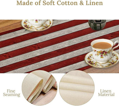 American Flag Table Runner, 4th of July USA Rustic Vintage Wooden Blue Red Stars Stripes Print Table Runner for Farmhouse Kitchen Dining Table Decor, 13x70inch